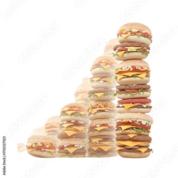 Fototapeta Burger Evolution Series: Raw Ingredients to Finished Burger | Vertical Composition on Pure White Background
