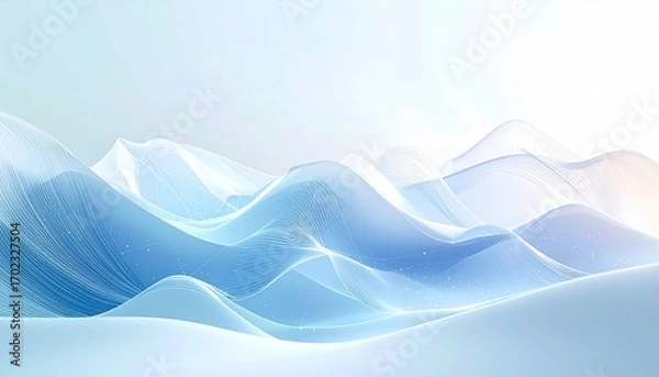 Fototapeta Minimalist abstract mobile network background — soft gradients, thin connection lines, subtle smartphone outline, data waves moving, white and pastel blue palette”