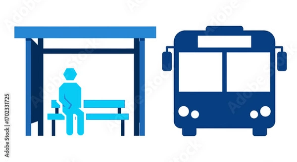 Fototapeta An Illustration of a Person Waiting at a Bus Stop for a Bus to Arrive Representing Public Transportation and Commuting
