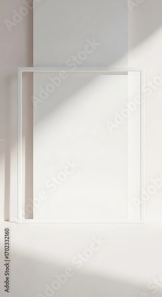 Fototapeta Empty White Frame Leaning Against Wall with Abstract Sunlight Shadows