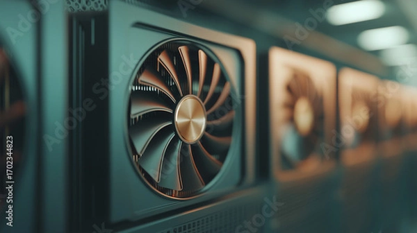 Fototapeta Cooling fan technology used in high-performance computing systems for efficient heat management in data centers