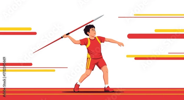 Fototapeta Athlete Preparing To Throw Javelin, Sport Competition, Isolated On White Backdrop