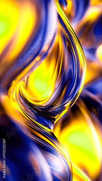 Fototapeta Magnetic digital illustration of fluid matter resembling liquid glass. Refraction of light in the thickness of the material creates a shimmering effect