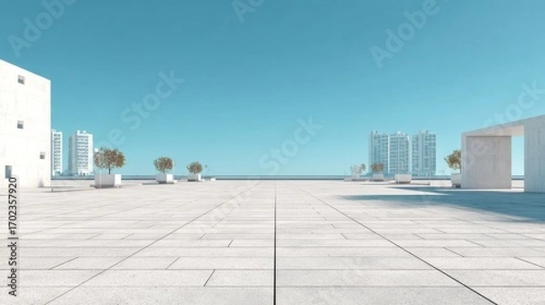 Fototapeta A wide empty city square with clean pavement, modern minimalistic style