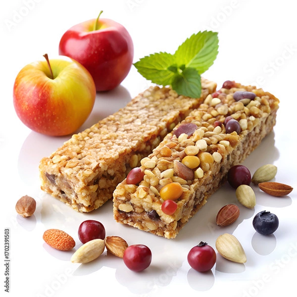 Fototapeta Healthy Granola Bars with Apples and Berries for a Nutritious Snack