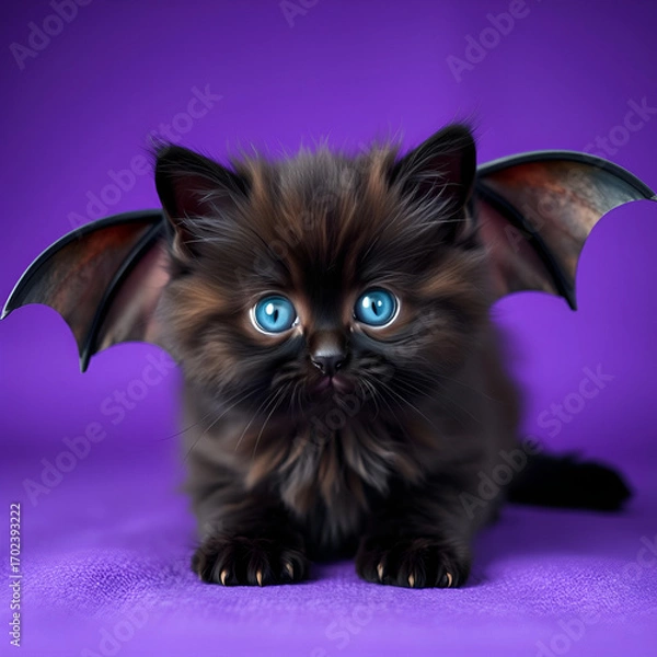 Obraz black kitten with bat wings