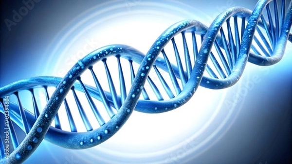 Fototapeta Abstract DNA Double Helix Structure with Blue Lighting for Medical Research
