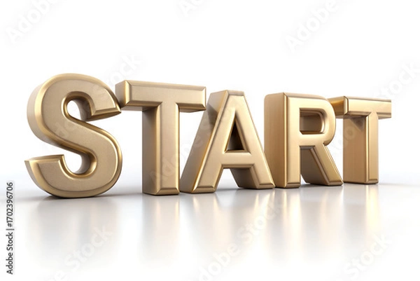 Fototapeta Golden Start Text on White Background Symbolizing New Beginnings and Opportunities