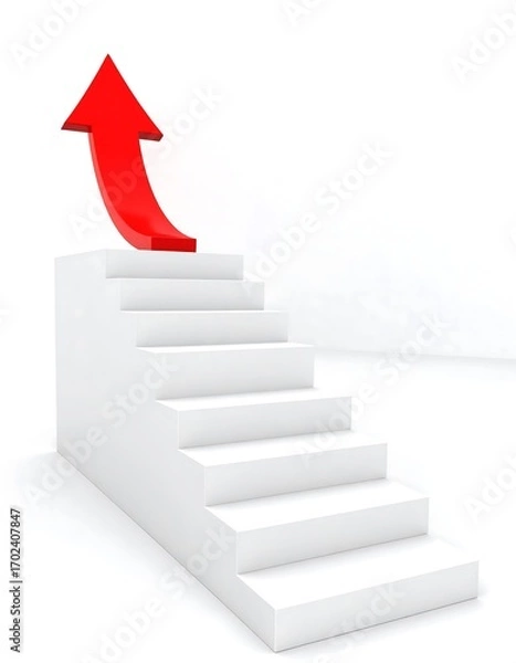 Obraz White steps with a red arrow pointing upward