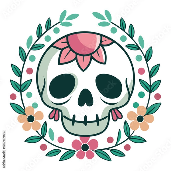 Obraz skull with flowers