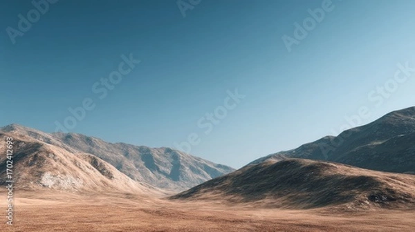 Fototapeta Minimalist Mountain Landscape with Clear Sky – Empty Nature Background for Design and Web