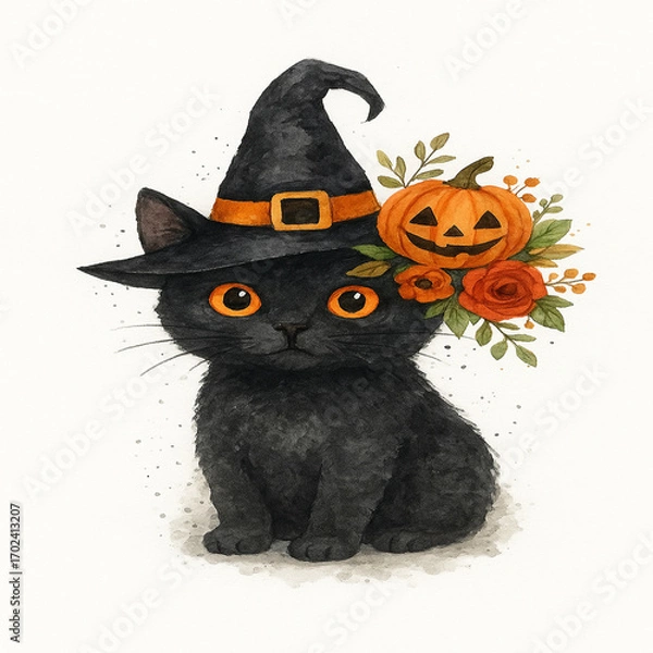 Obraz halloween cat with pumpkin