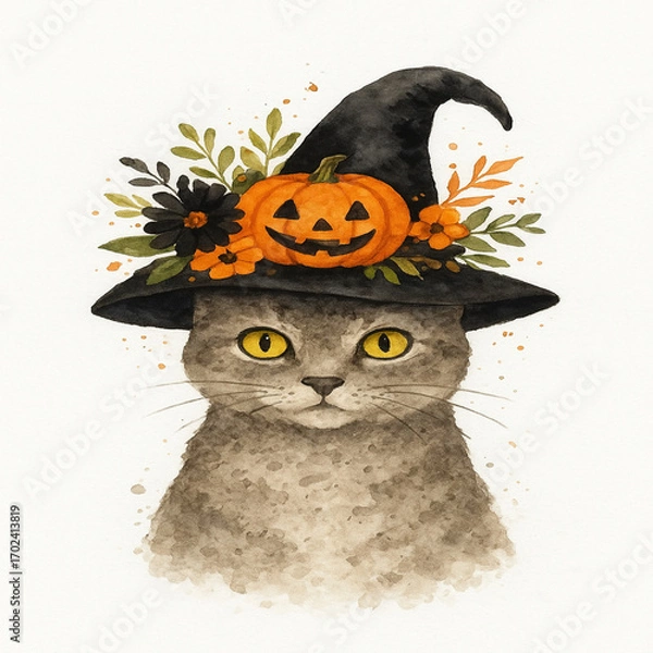 Obraz halloween pumpkin with witch hat
