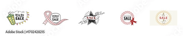 Obraz World Aids Day sale icons with red ribbon lantern vector