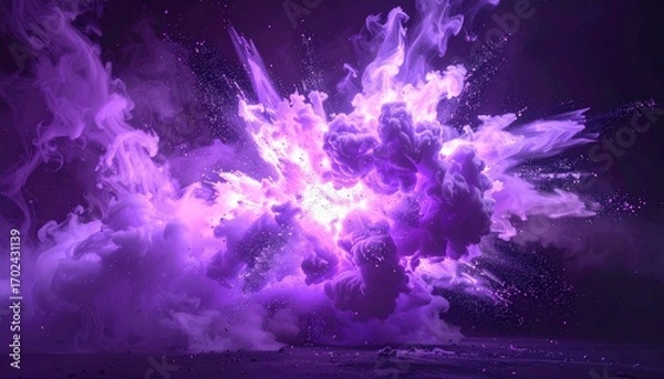 Obraz Colorful Purple Explosion with Smoke and Particles in Dark Background