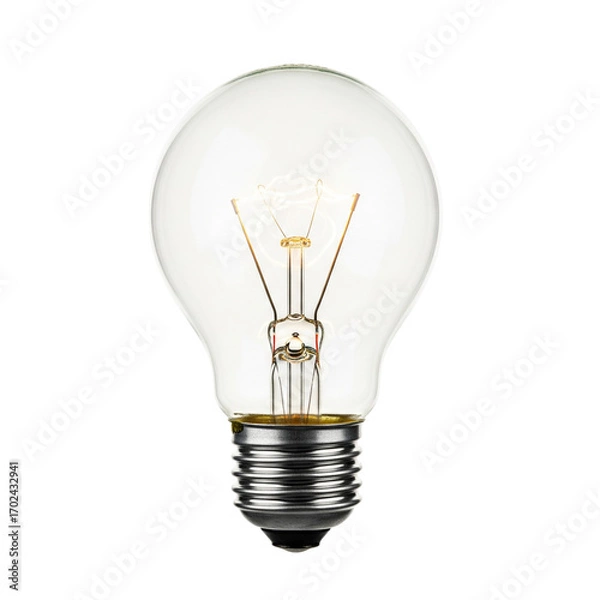 Fototapeta Glowing incandescent light bulb isolated on transparent background