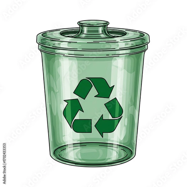 Fototapeta Green recycling bin with recycling symbol isolated on transparent background