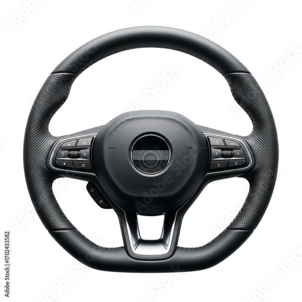 Fototapeta Modern car steering wheel with buttons isolated on transparent background