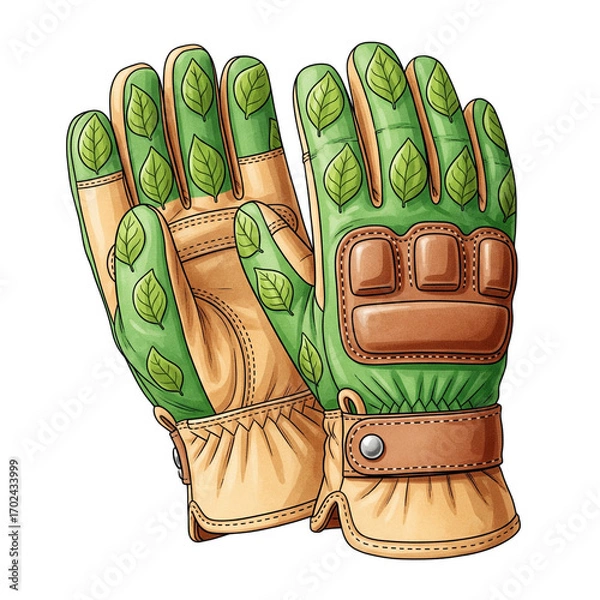 Fototapeta Pair of green and tan gardening gloves isolated on transparent background