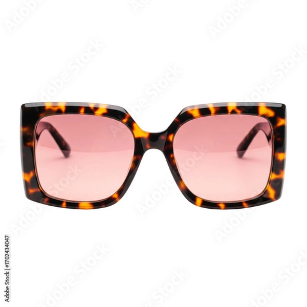 Fototapeta Stylish tortoise shell square sunglasses with pink lenses isolated on transparent background