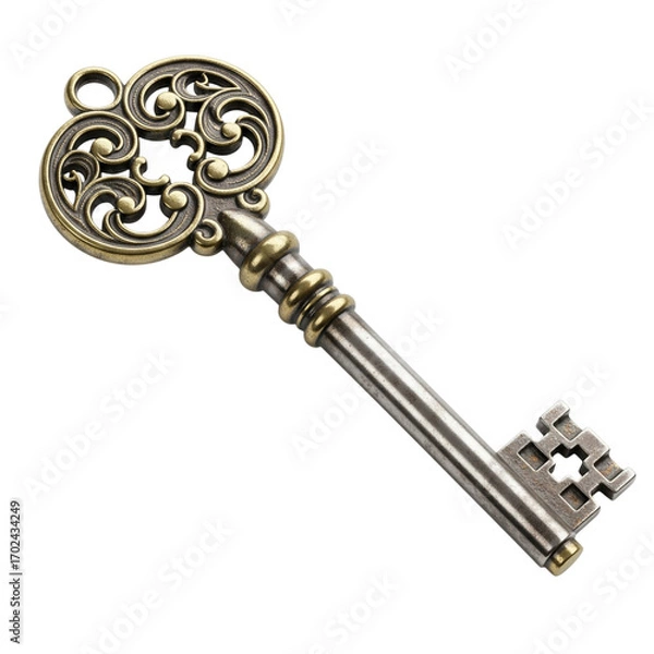 Fototapeta Ornate antique skeleton key isolated on transparent background