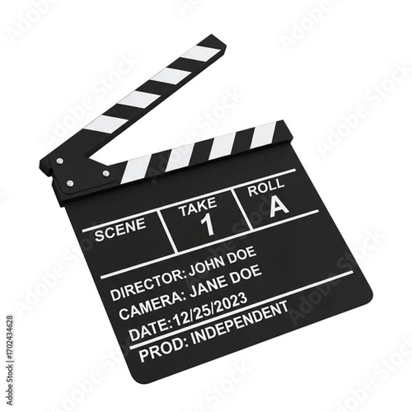 Fototapeta Black movie clapperboard with white markings isolated on transparent background