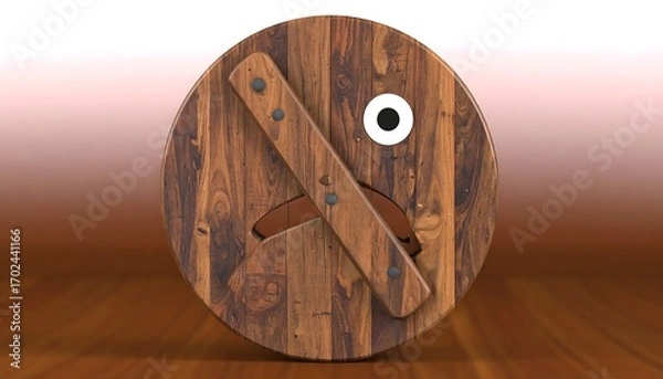 Obraz Wooden circle with sad emoticon design
