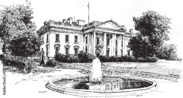 Fototapeta White House, Washington illustration on a white background. This vector illustration can be used in any size you like for advertising, logos, and other work.