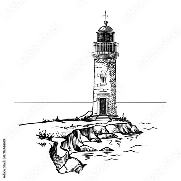 Fototapeta Lighthouse. Hand drawn sketch vector. Ancient architecture