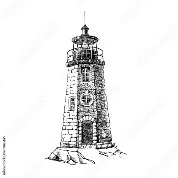 Fototapeta Lighthouse. Hand drawn sketch vector. Ancient architecture