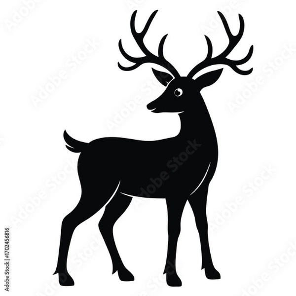 Fototapeta Illustration of a deer isolated on white background, standing and looking to the side