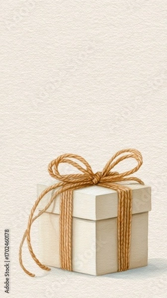 Fototapeta Gift box with natural twine bow, placed on a textured background, creating a warm and inviting atmosphere, perfect for celebrations and special occasions