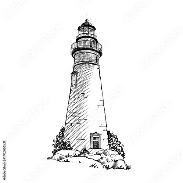 Fototapeta Lighthouse. Hand drawn sketch vector. Ancient architecture