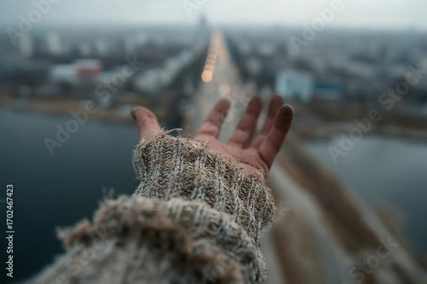 Obraz A hand extended in friendship over a vast distance, bridging gaps.