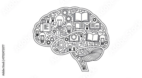 Fototapeta Intricate Brain Illustration Filled with Knowledge and Ideas.