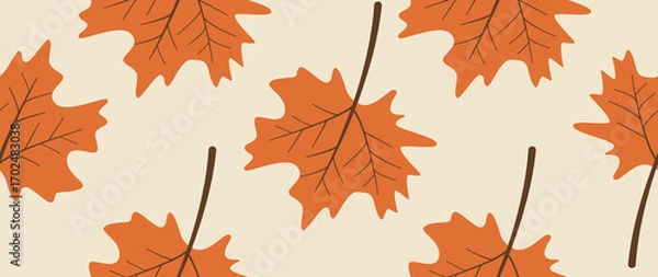 Fototapeta Flat seamless illustration. Minimalistic abstract leaf pattern. Modern autumn print on a light background. Ideal for textile design, screensavers, covers, cards, invitations and posters.