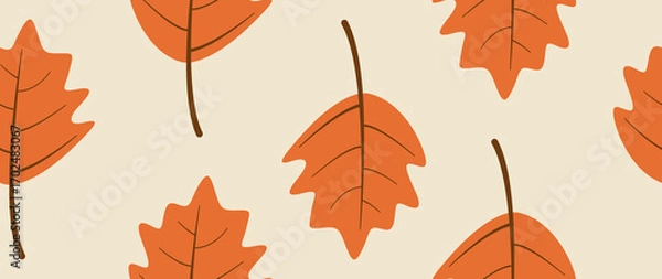 Fototapeta Flat seamless illustration. Minimalistic abstract leaf pattern. Modern autumn print on a light background. Ideal for textile design, screensavers, covers, cards, invitations and posters.