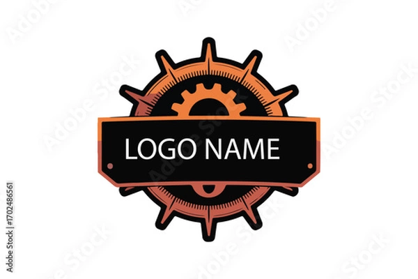 Fototapeta Steampunk Inspired Logo Design with Gears and Industrial Elements Ready for Custom Company or Brand Identity Creation and Marketing Materials