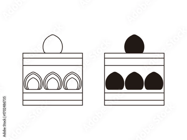 Obraz いちごのショートケーキのアイコンのイラストのセット
