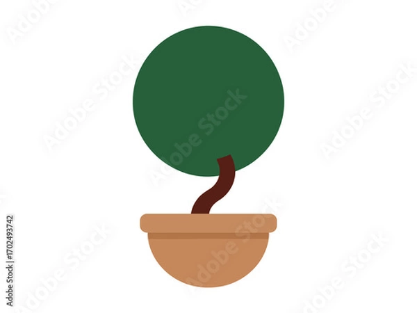 Fototapeta A simple and stylized illustration of a potted plant with a round, green foliage and a brown, curved stem, perfect for indoor decor themes.