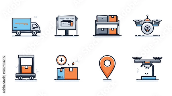 Fototapeta Modern Logistics Icons Depicting Delivery Methods