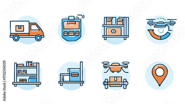 Fototapeta Modern Logistics Icons Depicting Delivery Methods