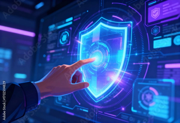 Obraz Human Interaction with Digital Shield for Personal Cybersecurity Protection