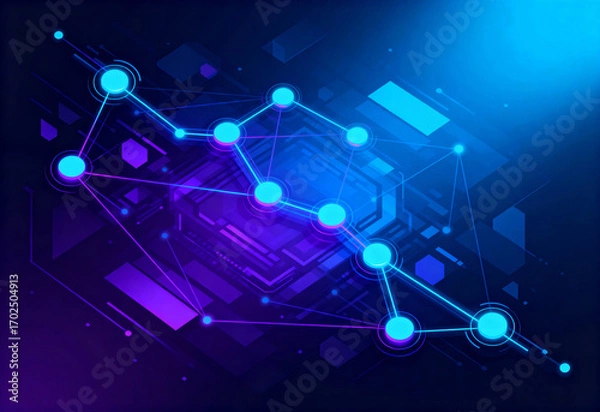 Obraz Blockchain Cybersecurity Concept with Decentralized Nodes Protecting Data