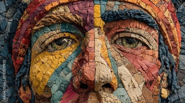 Obraz A mosaic of faces from around the world forming a peace sign, vibrant and harmonious