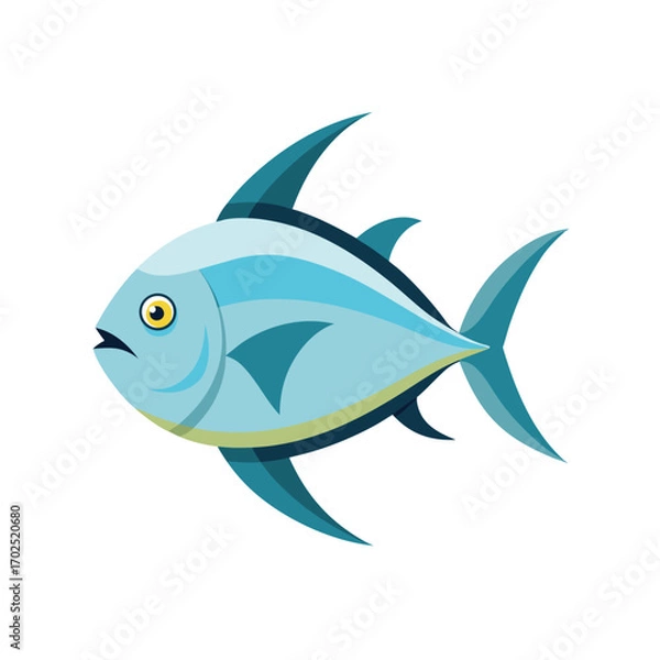 Fototapeta Vector art of a light blue fish with yellow eyes and dark blue fins