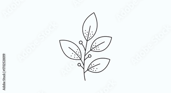 Obraz Elegant botanical illustration of a delicate branch with leaves and berries in a simple minimalist outline style