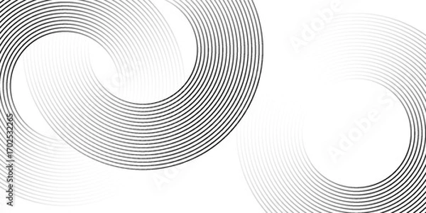 Fototapeta Abstract circle lines on dark blue background. Geometric stripe line art design for poster, brochure, cover, website, header, web banner