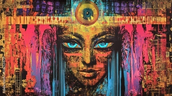 Fototapeta Mystic Digital Goddess: A Fusion of Ancient and Modern