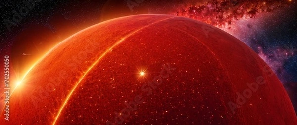 Obraz Red Planet Surface with Celestial Background and Stars in Space